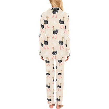 Ostrich Pattern Print Design 02 Women's Long Pajama Set