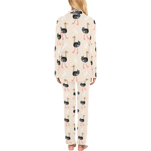 Ostrich Pattern Print Design 02 Women's Long Pajama Set