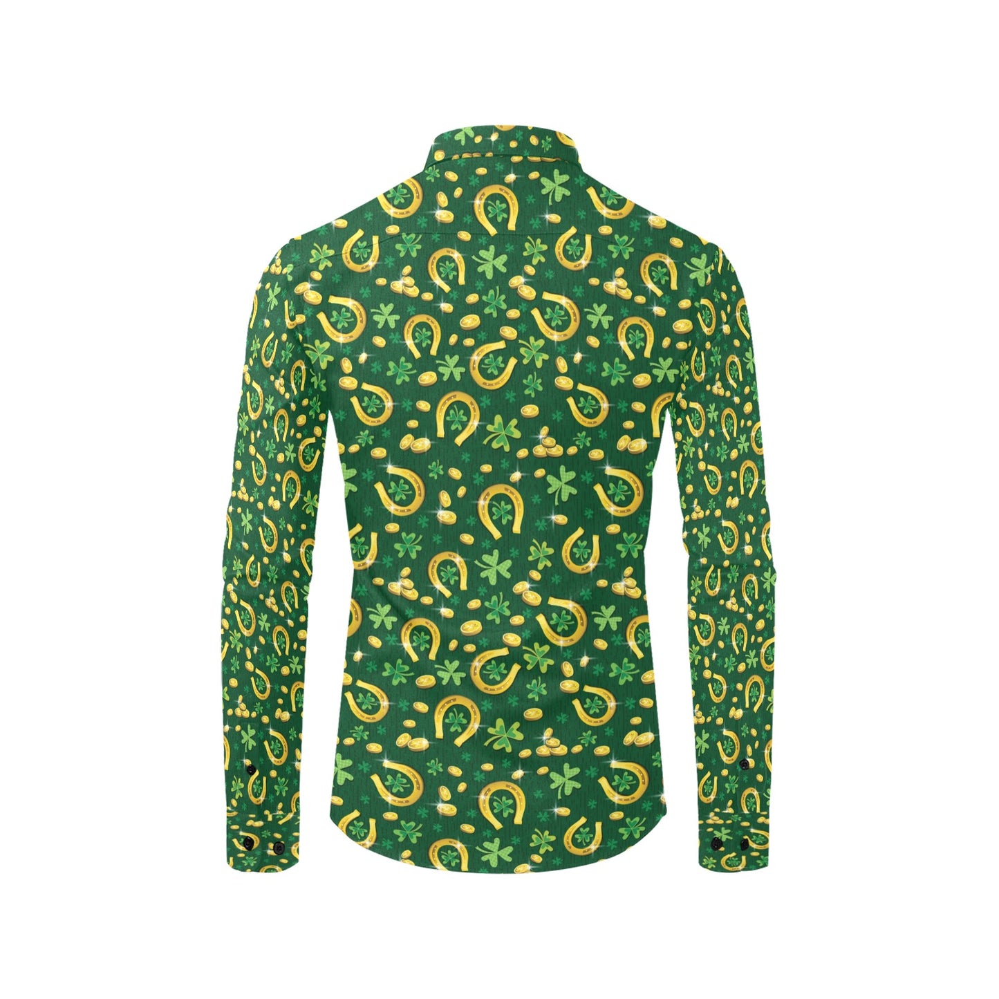 Shamrock Horse Shoes Saint Patrick's Day Print Design LKS307 Men's Long Sleeve Dress Shirt