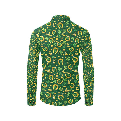Shamrock Horse Shoes Saint Patrick's Day Print Design LKS307 Men's Long Sleeve Dress Shirt