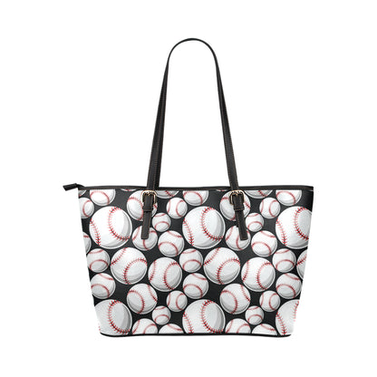 Baseball Black Background Leather Tote Bag
