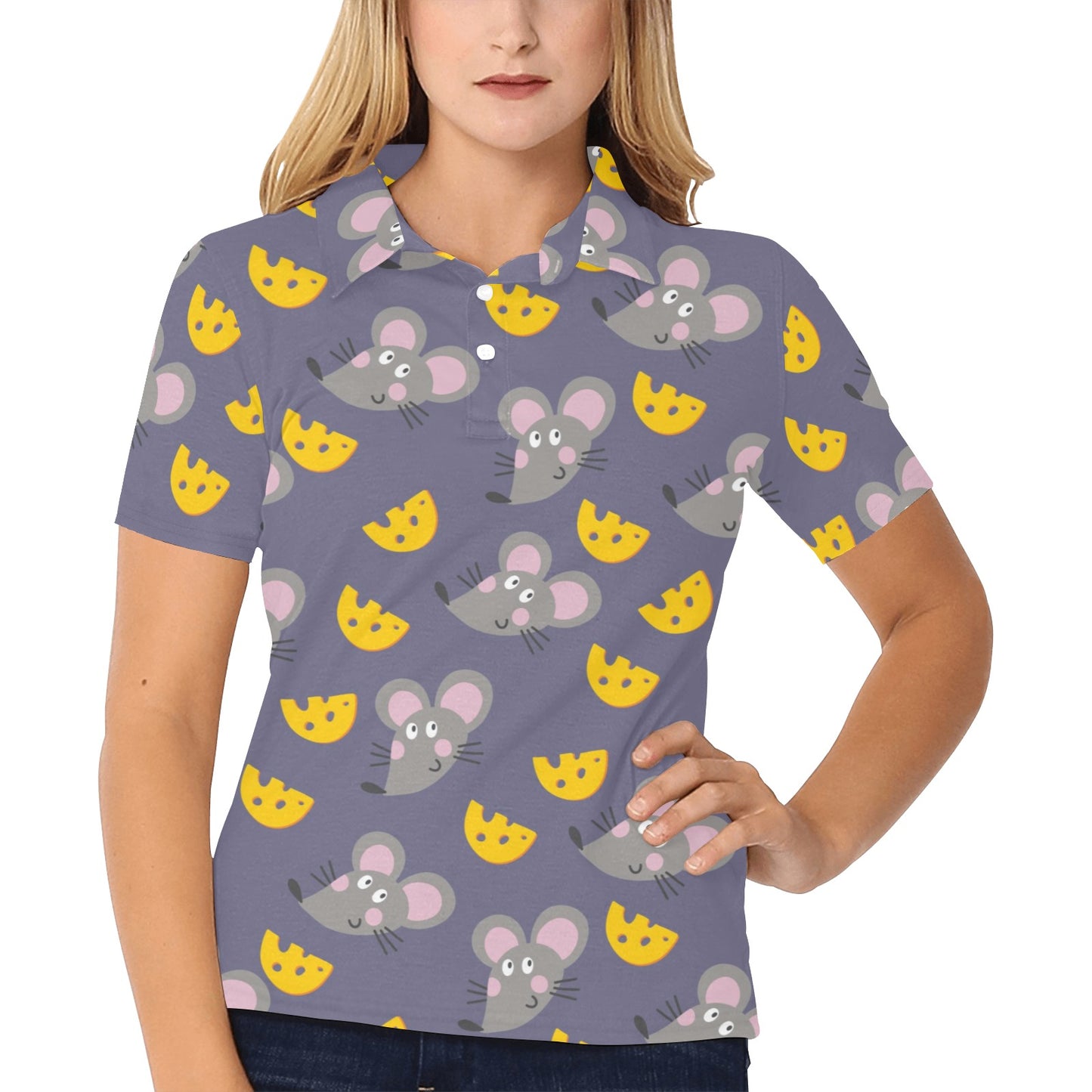 Rat With Cheese Pattern Print Design 01 Women's Polo Shirt