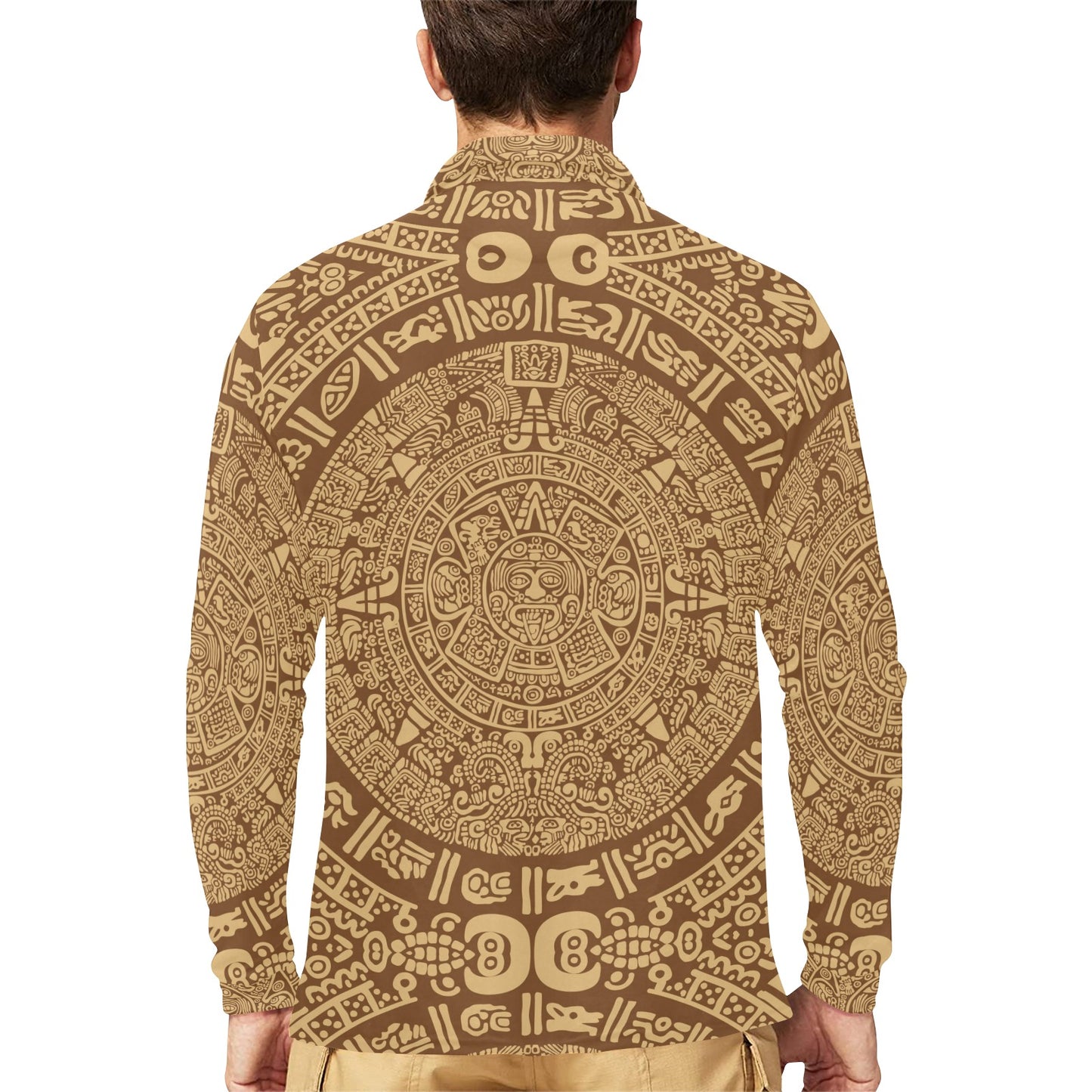 Mayan Pattern Print Design 01 Long Sleeve Polo Shirt For Men's