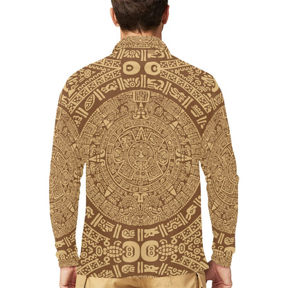 Mayan Pattern Print Design 01 Long Sleeve Polo Shirt For Men's