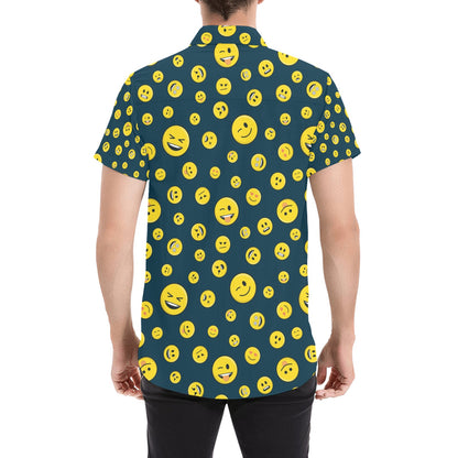Smiley Face Emoji Print Design LKS301 Men Short Sleeve Button Up Shirt