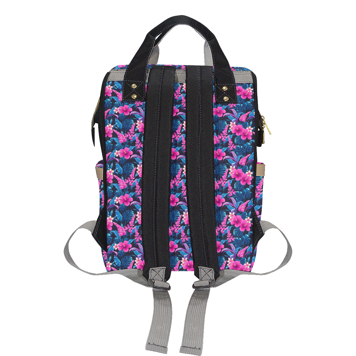 Tropical Folower Pink Themed Print Diaper Bag Backpack