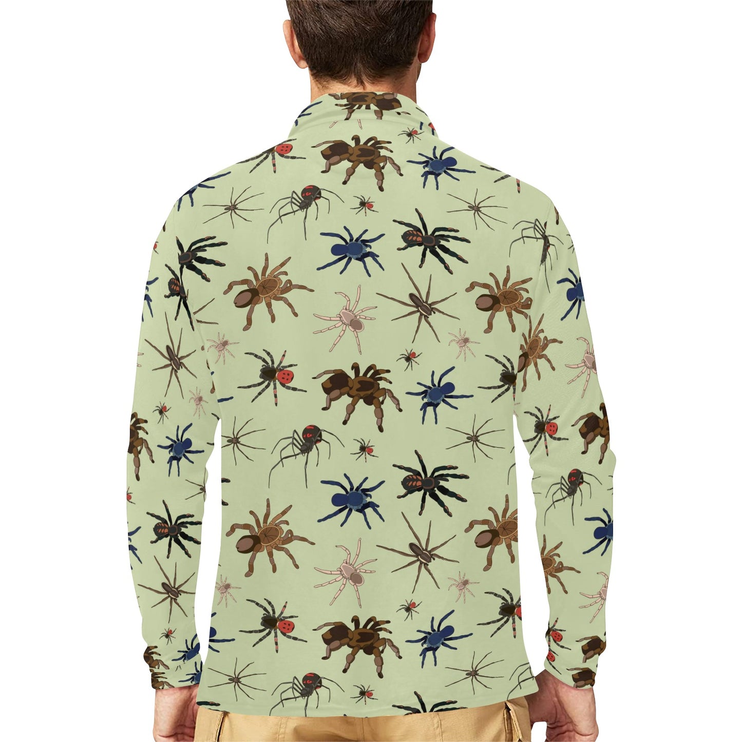 Tarantula Pattern Print Design 02 Long Sleeve Polo Shirt For Men's