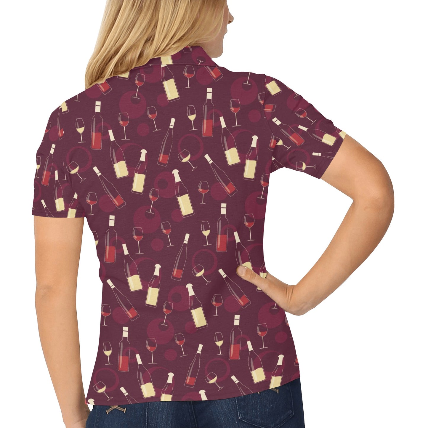 Wine Themed Pattern Print Women's Polo Shirt