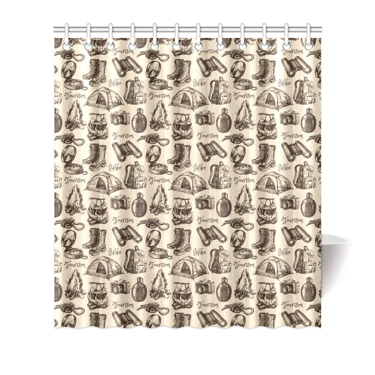 Camping Pattern Print Design 01 Shower Curtain