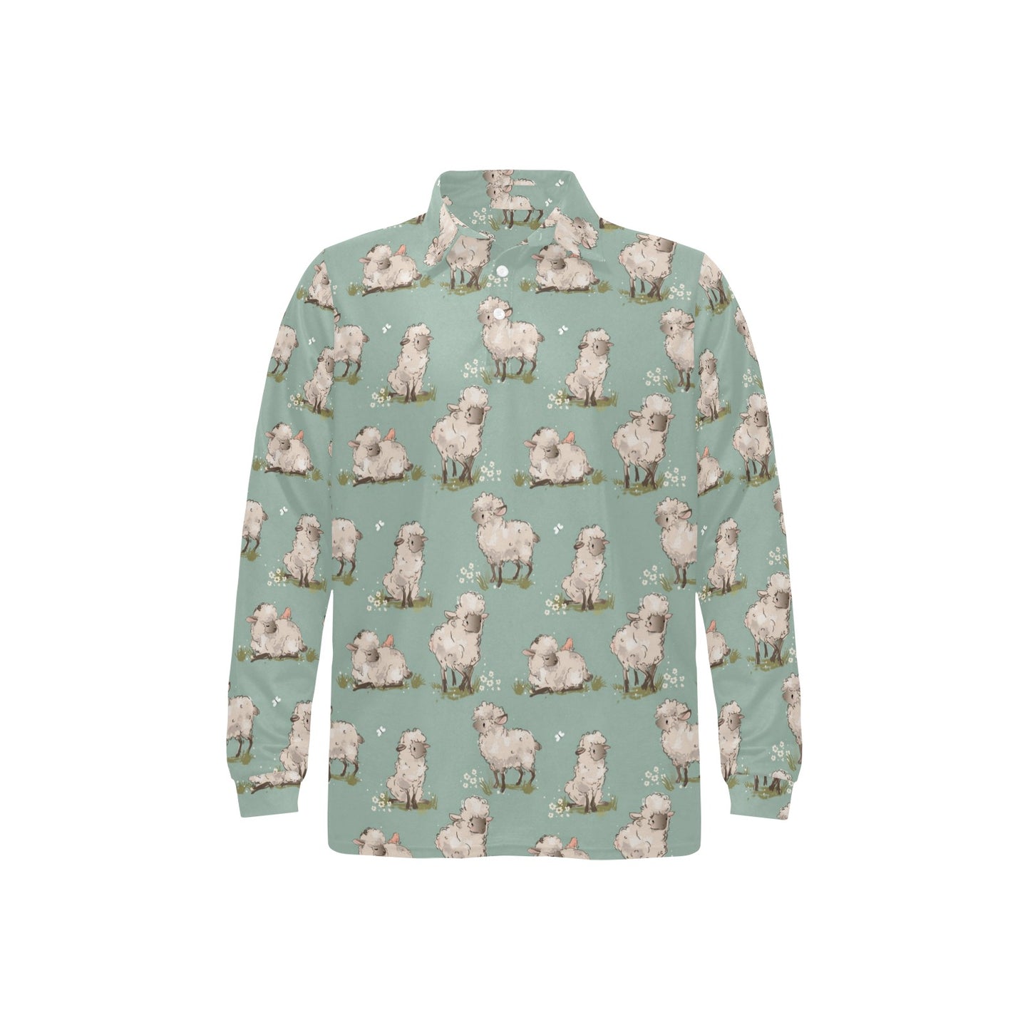 Sheep Print Design LKS405 Long Sleeve Polo Shirt For Men's
