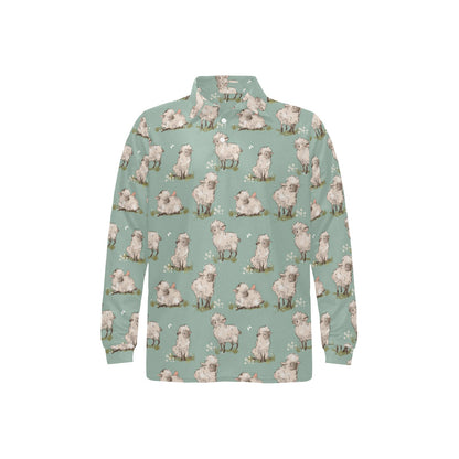 Sheep Print Design LKS405 Long Sleeve Polo Shirt For Men's