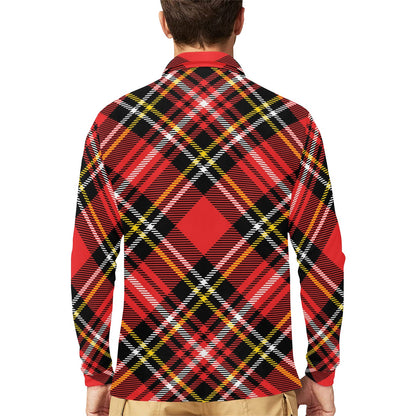Plaid Red Pattern Print Design A03 Long Sleeve Polo Shirt For Men's