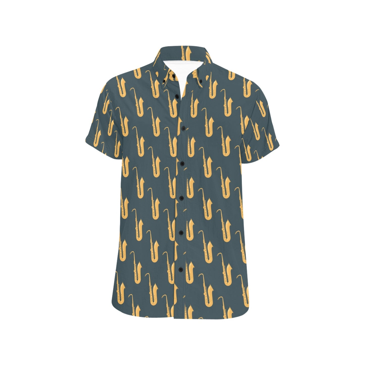 Saxophone Print Design LKS401 Men Short Sleeve Button Up Shirt