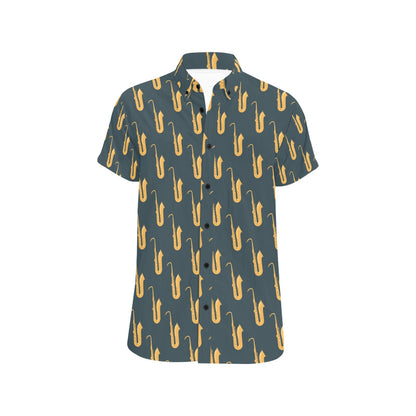 Saxophone Print Design LKS401 Men Short Sleeve Button Up Shirt