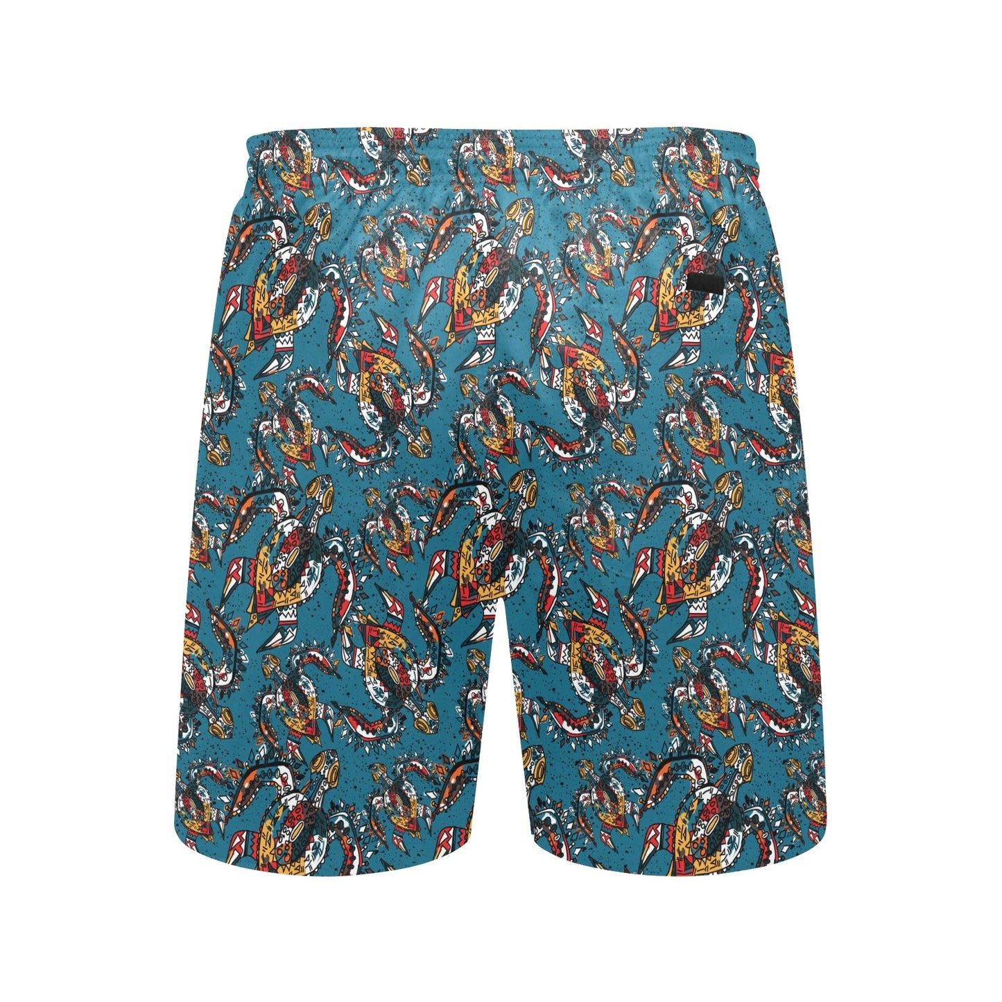 Sea Turtle Tribal Colorful Hand Drawn Men's Swim Trunks Beach Shorts
