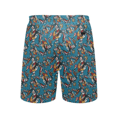 Sea Turtle Tribal Colorful Hand Drawn Men's Swim Trunks Beach Shorts