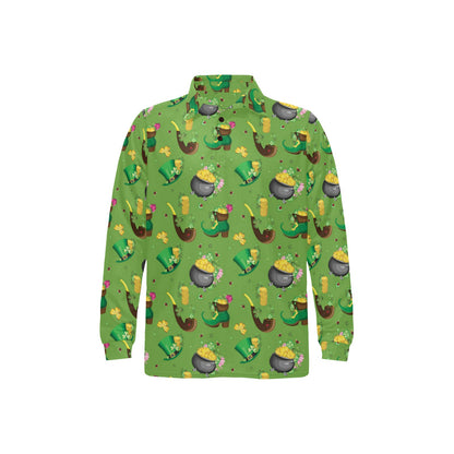 Shamrock Saint Patrick's Day Print Design LKS306 Long Sleeve Polo Shirt For Men's
