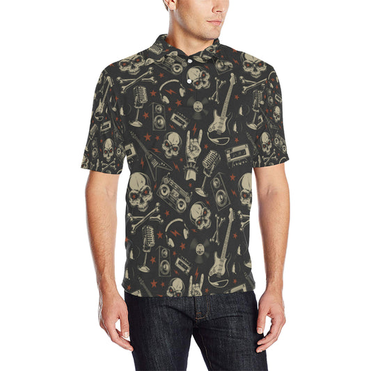 Rock and Roll Skull Pattern Print Design A03 Men Polo Shirt