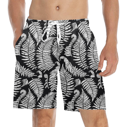 Fern Leave Black White Print Pattern Men's Swim Trunks Beach Shorts