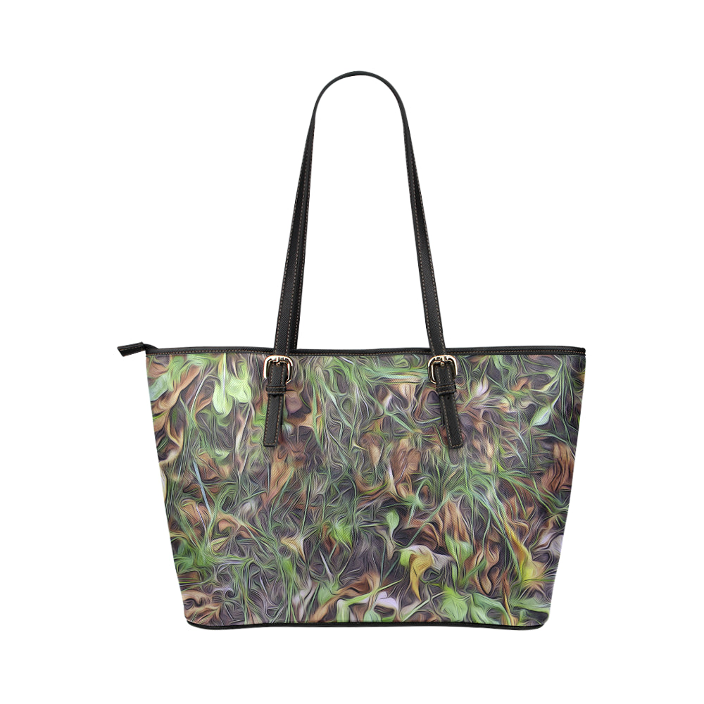 Camouflage Realistic Tree Print Leather Tote Bag