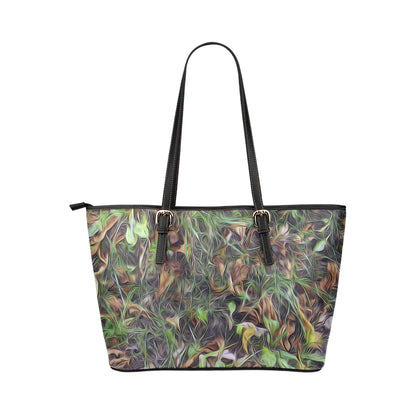 Camouflage Realistic Tree Print Leather Tote Bag