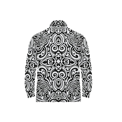 Polynesian Tattoo Pattern Long Sleeve Polo Shirt For Men's