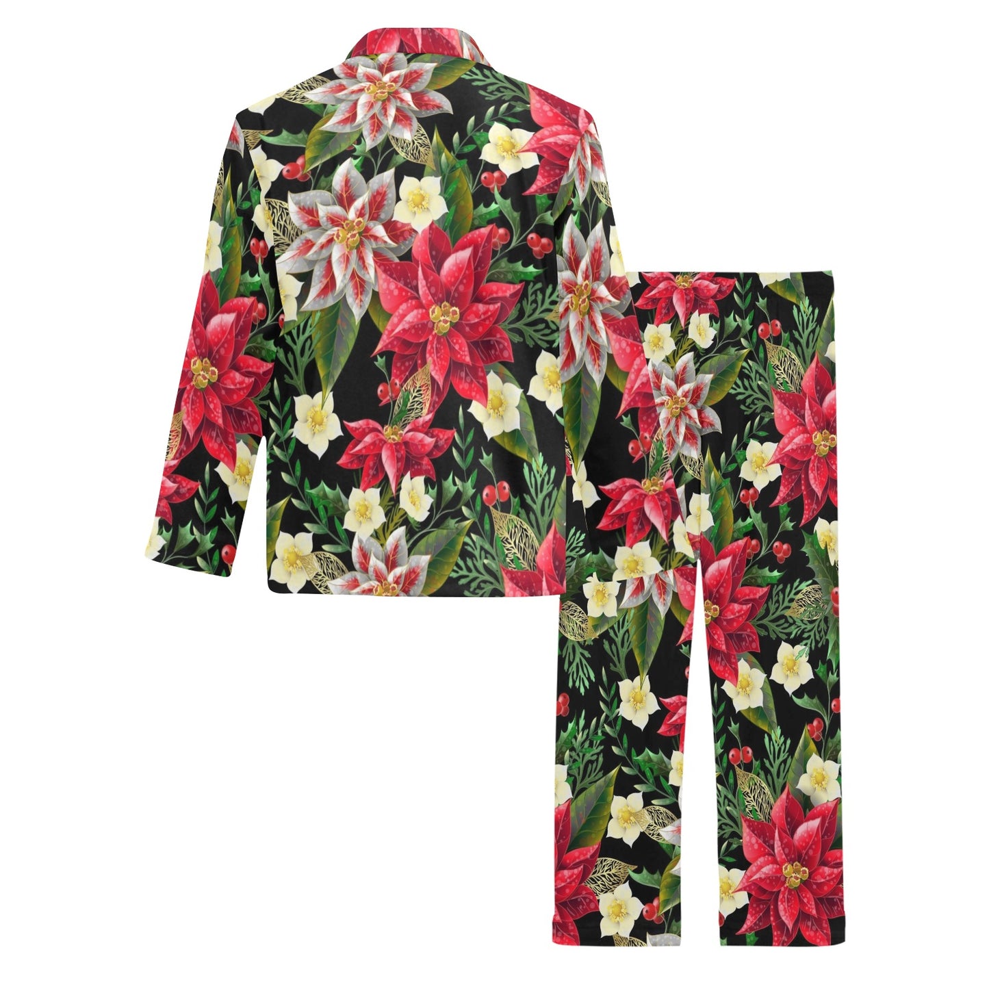 Poinsettia Pattern Print Design POT05 Men's Long Pajama Set