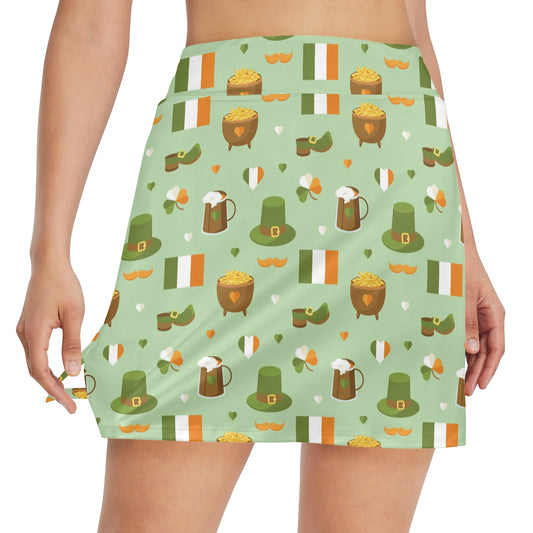 St Patricks Day Print Design LKS302 17" Golf & Pickleball Skort with Pockets