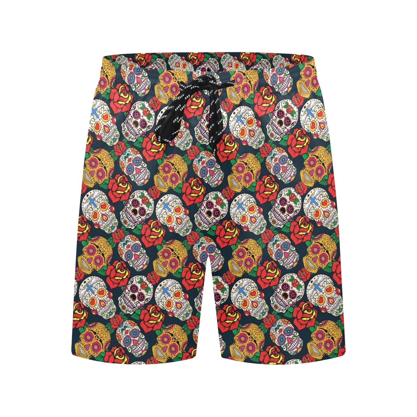 Sugar Skull Print Design LKS306 Men's Swim Trunks Beach Shorts
