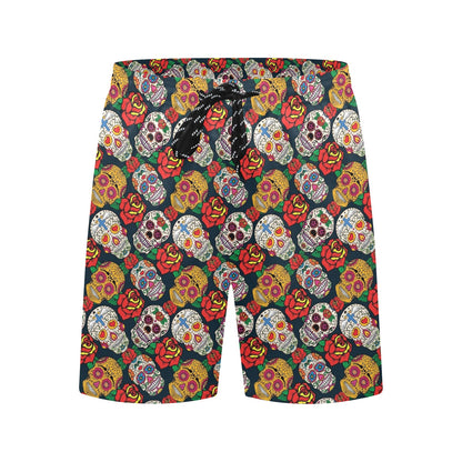 Sugar Skull Print Design LKS306 Men's Swim Trunks Beach Shorts