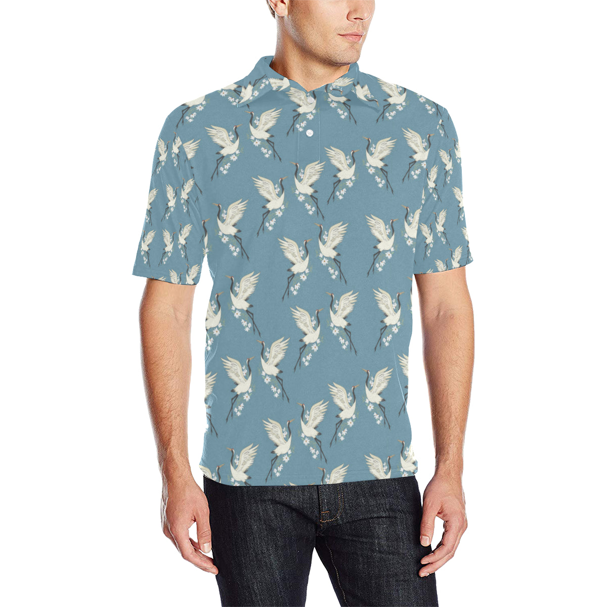 Crane Pattern Print Design 05 Men Polo Shirt