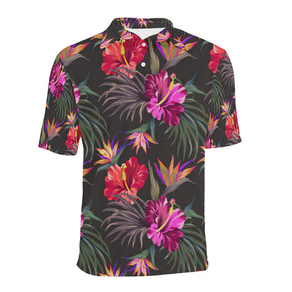 Hibiscus Pattern Print Design HB014 Men Polo Shirt