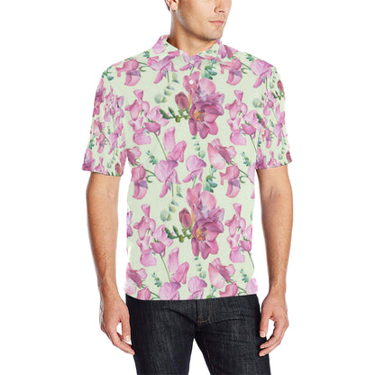 Peony Pattern Print Design PE011 Men Polo Shirt