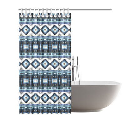 Navajo Dark Blue Print Pattern Shower Curtain