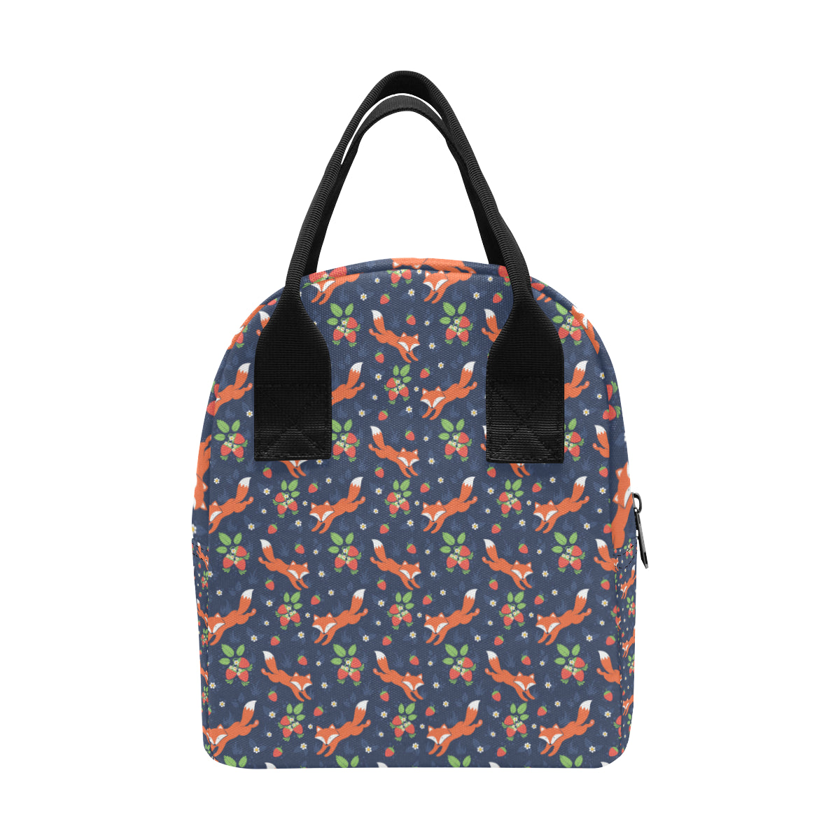 Fox Strawberry Print Pattern Insulated Lunch Bag