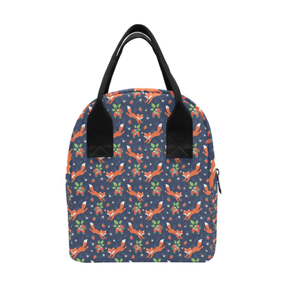 Fox Strawberry Print Pattern Insulated Lunch Bag