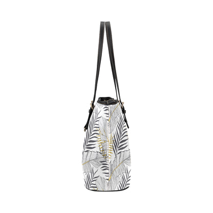 Gold Glitter Tropical Palm Leaves Leather Tote Bag