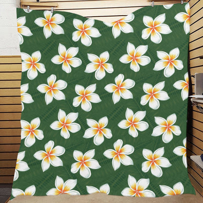 White Plumeria Pattern Print Design PM020 Premium Quilt