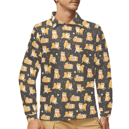 Shiba Inu Print Design LKS309 Long Sleeve Polo Shirt For Men's