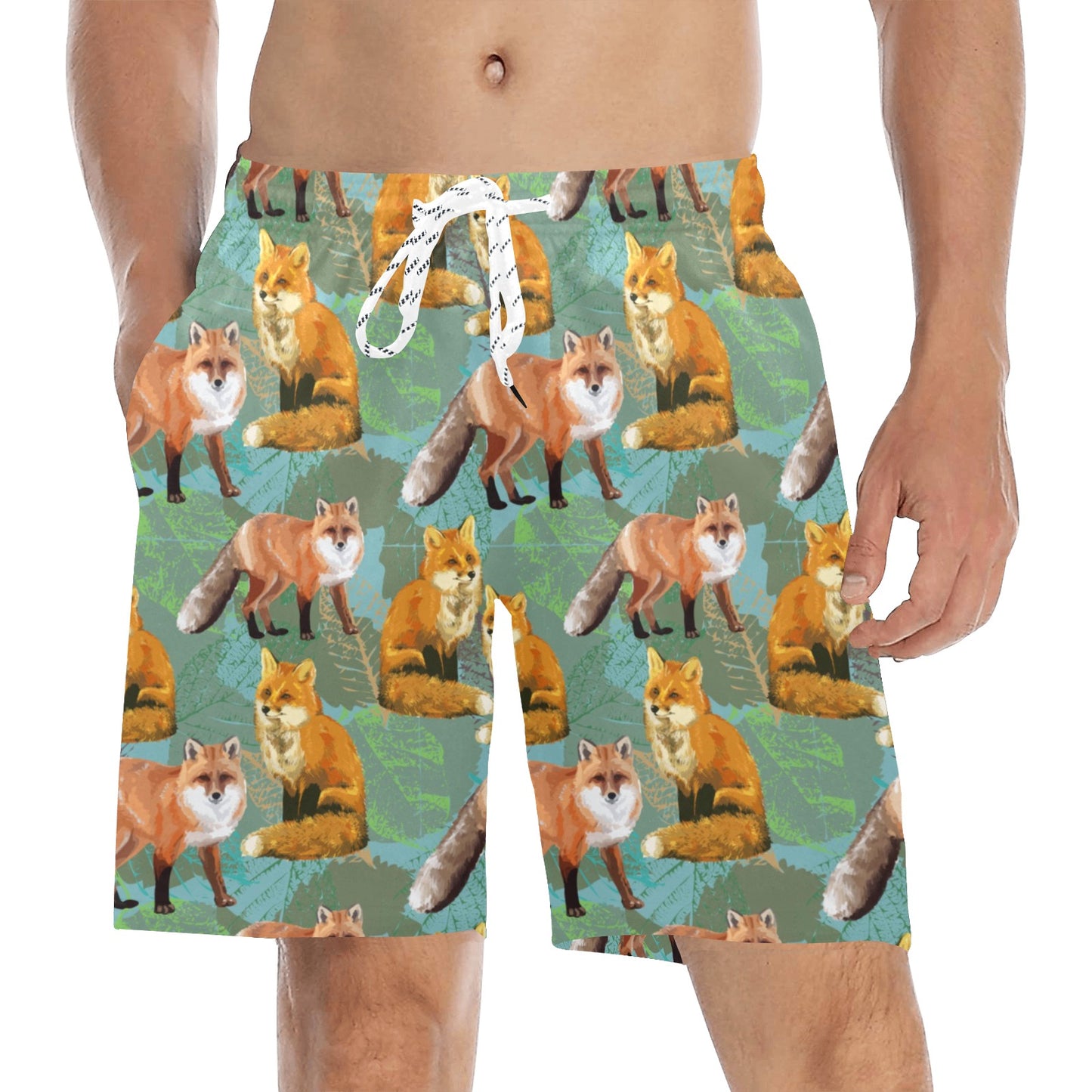 Fox Autumn leaves Themed Men's Swim Trunks Beach Shorts