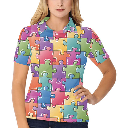 Puzzle Pattern Print Design A05 Women's Polo Shirt