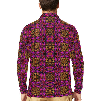 kaleidoscope Abstract Print Design Long Sleeve Polo Shirt For Men's