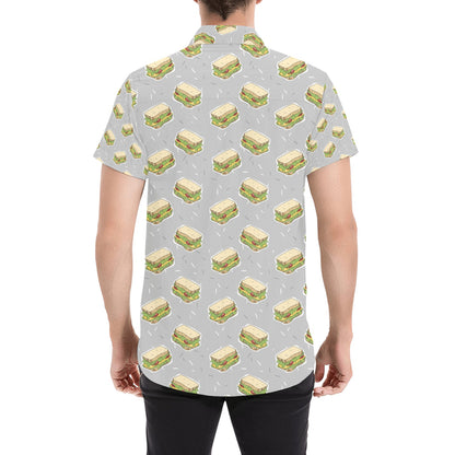 Sandwich Print Design LKS304 Men Short Sleeve Button Up Shirt