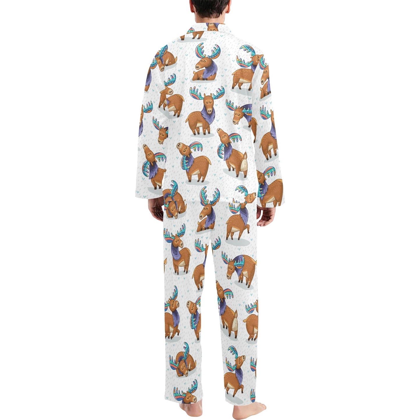 Moose Cute Pattern Print Design 01 Men's Long Pajama Set