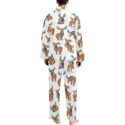Moose Cute Pattern Print Design 01 Men's Long Pajama Set