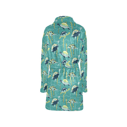 Sea Turtle Pattern Print Design T08 Women's Fleece Robe
