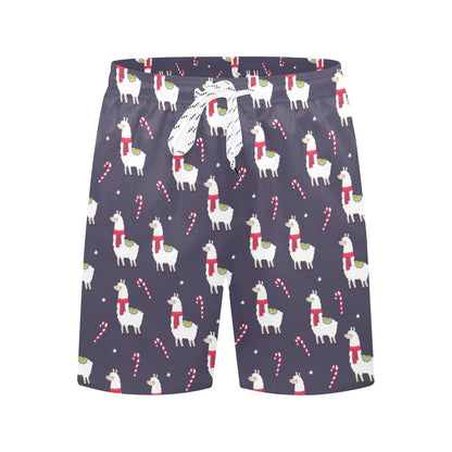 Llama with Candy Cane Themed Print Men's Swim Trunks Beach Shorts
