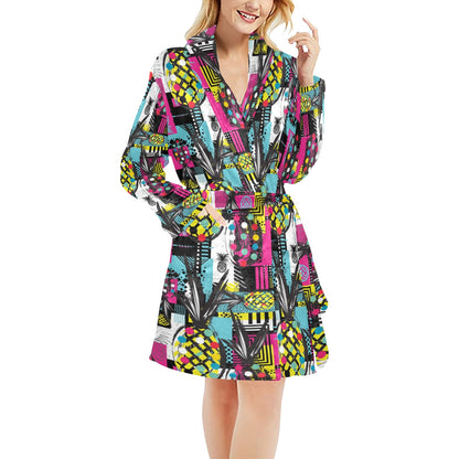 Pop Art Pineapple Pattern Print Design A02 Women's Fleece Robe