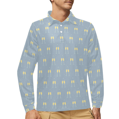 Champagne Pattern Print Design 03 Long Sleeve Polo Shirt For Men's