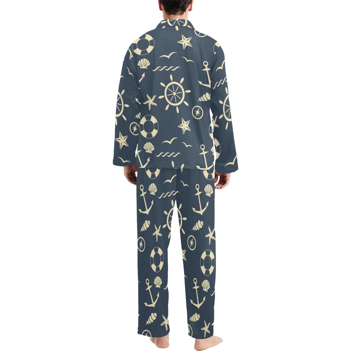 Nautical Pattern Print Design A01 Men's Long Pajama Set